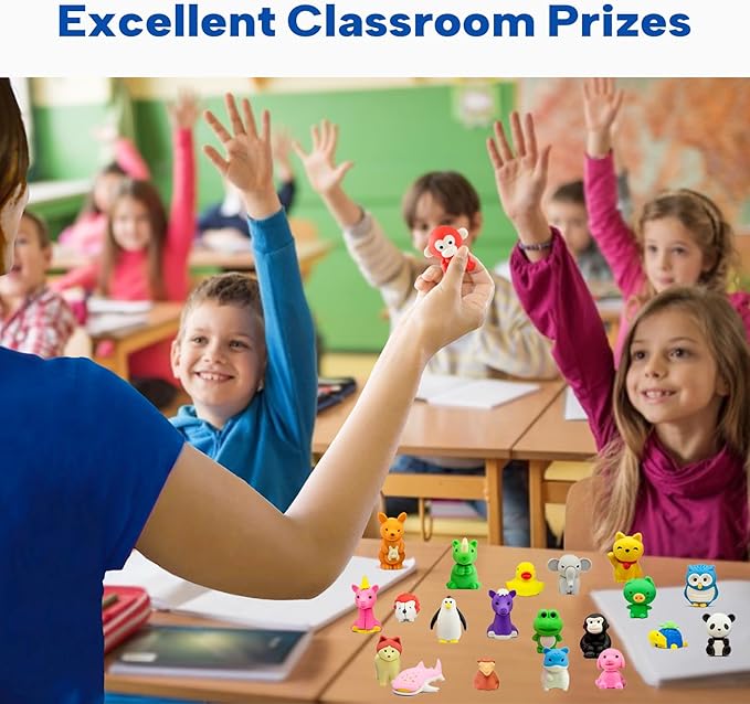 Animal Erasers for Kids, 35 Pcs Pencil Erasers Bulk Mini Animal Erasers Treasure Box Toys for Classroom Prizes School Supplies Party Favors