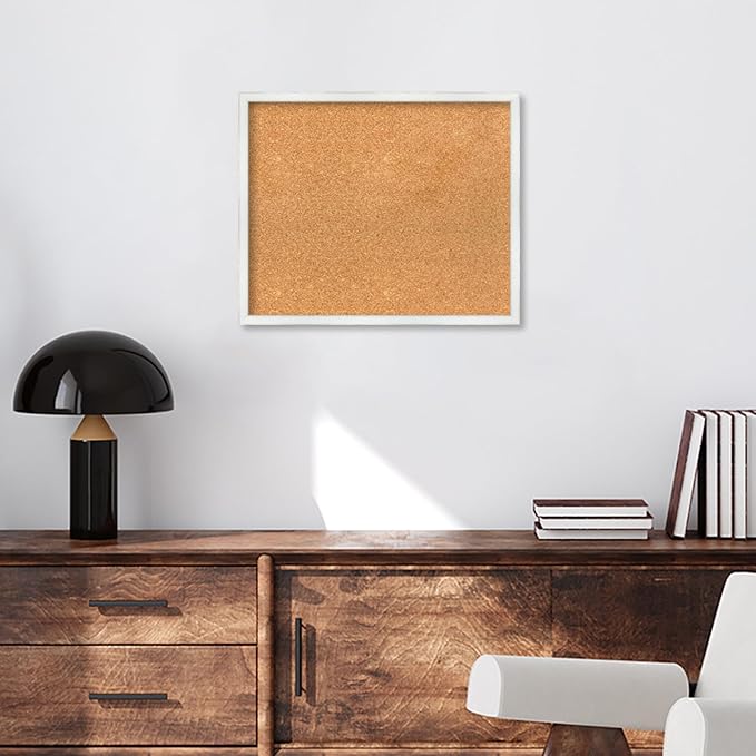 Amanti Art Natural Cork Board for Wall, 19x23 Vision Board with White Frame, Medium Corkboard Office Decor for Home Organization, Country Rustic Corkboard Pinboard to Display Items for Home