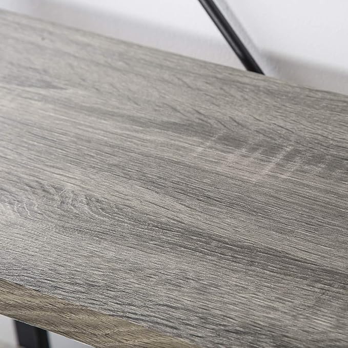 HSH 5-Shelf Vintage Industrial Rustic Bookshelf, 5 Tier Wood and Metal Bookcase, Open Etagere Book Shelf, Farmhouse Wooden Bookshelves, Light Grey Oak