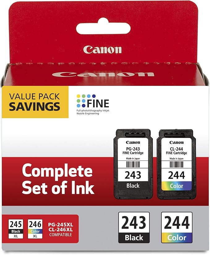 Canon PG-243/ CL-244 Ink Multi Pack, Compatible to TR4520, MX492, MG2520, MG2922 & PG-240 XL Black Ink Catridge Compatible to Printer MG2120, MG3120, MG4120, MX512, MX432, MX372