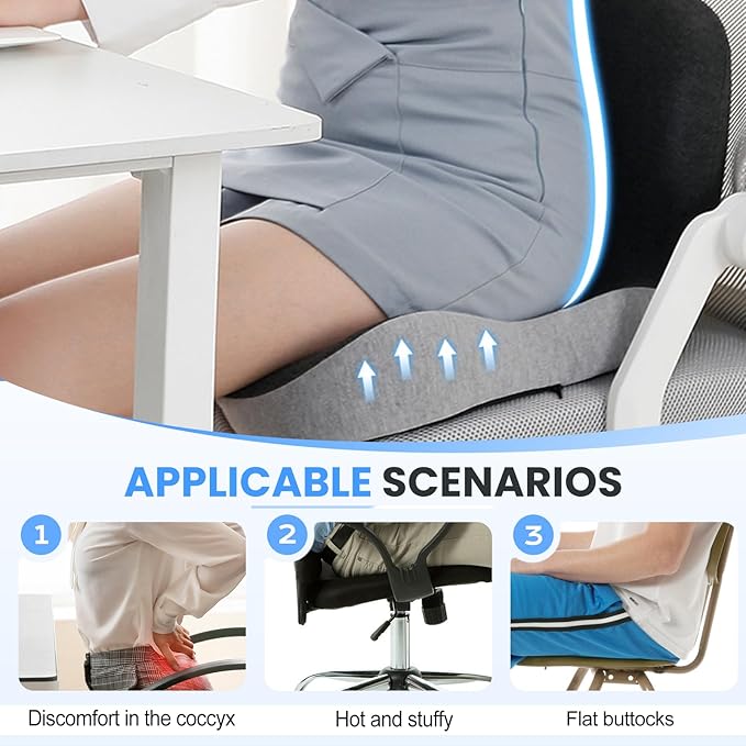 Back and Seat Cushion, 2025 New Ergonomic Non-Slip Memory Foam Seat Cushion with Back Support, L-Shaped Breathable Seat Cushions for Car, Office, Home (Blue)