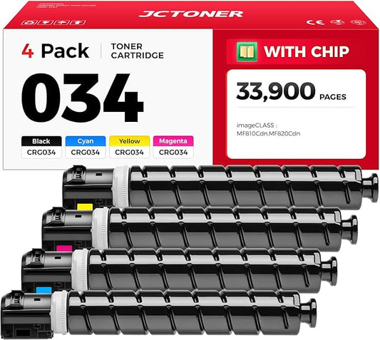 034 CRG034 Toner Cartridge Set 4-Pack High Yield Replacement for Canon 034 CRG-034 9454B001 9453B001 9452B001 9451B001 Toner Cartridge Compatible with Canon Color imageCLASS MF810Cdn MF820Cdn Printer