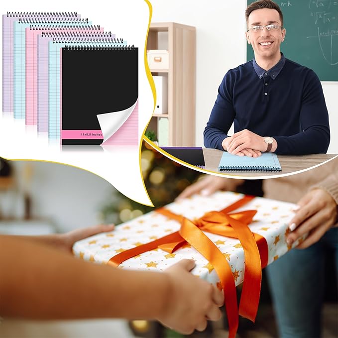 6 Pcs Legal Pad Top Spiral Bound Notebook 70 Sheets Wirebound Notepad Double Sided Ruled Memo Steno Book with Stiff Back Cover for Business(8.5 x 11 Inches,No Holes,3 Colors)