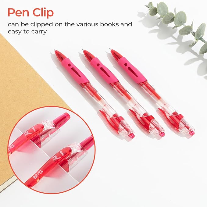 M&G 12Pcs Gel Pens, 0.5mm Red Ink Gel Pens Fine Point, Quick Dry Gel Ink Pens Bulk Smooth Writing with Soft Anti-Slip Grip Retractable Design for Journaling Coloring Office Supplies School Women Men