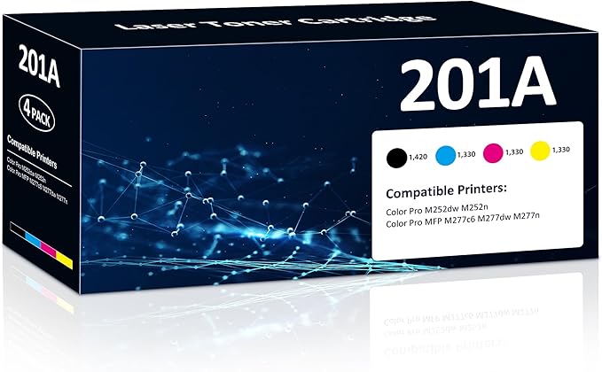 201A Toner Cartridges 4 Pack Compatible for HP Color Laserjet Pro M277dw Reaplacement for HP201A 201X Set High Yield with M252dw MFP M277dw M277n M277c6 Printer (Black/Cyan/Magenta/Yellow)