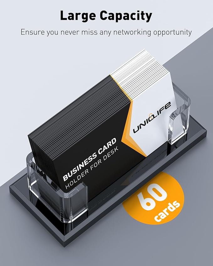 Uniclife 2 Pack Acrylic Business Card Holder for Desk 1 Slot Clear Horizontal Business Card Stand for Men & Women Desktop Name Card Display Stand Card Organizer for Office Exhibition, 60 Card Capacity