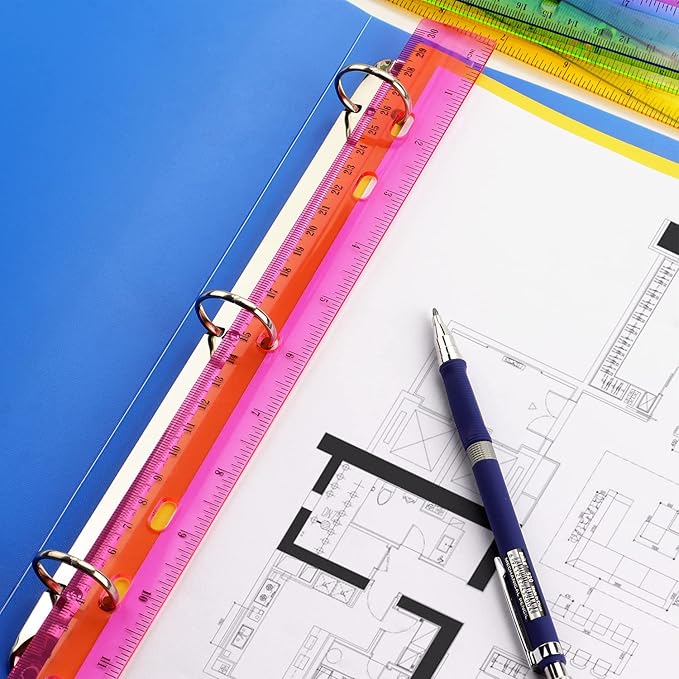 ZZTX 12 Pack Color Transparent Ruler Plastic Rulers 12 Inch, Metric Bulk Rulers with Inches and Centimeters, Kids Ruler for School, Home, Office