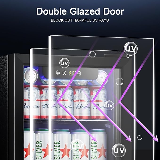 Antarctic Star Mini Fridge Cooler - 12 Bottle 48 Can Beverage Refrigerator Glass Door for Drinks or Beer Wine –Small Drink Dispenser for Home, Office or Bar, Electronic Temperature Control，1.3cu.ft.