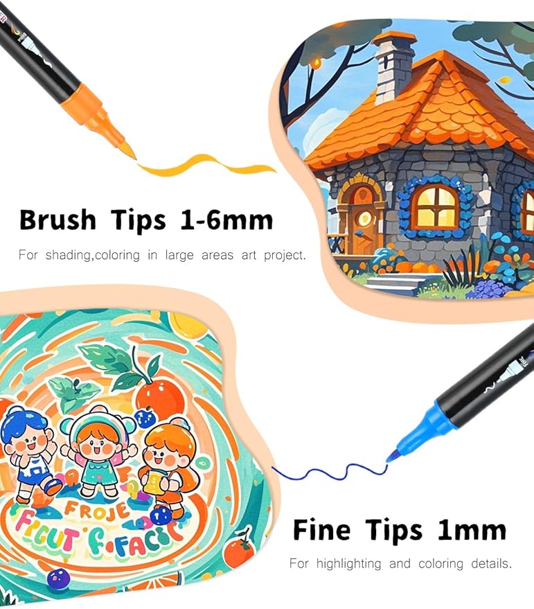 48 Colors Acrylic Paint Markers, Dual Tip Acrylic Paint Pens with Brush and Fine Tips for Kids, Adults, Wood, Canvas, Stone, Rock Painting, Glass, Ceramic Surfaces, DIY Crafts Making