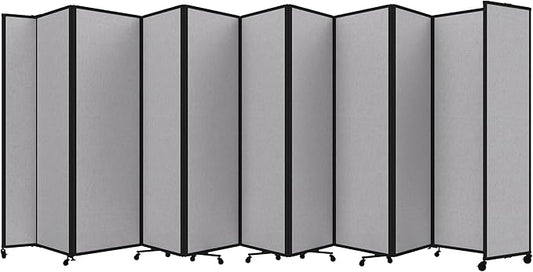 Versare Room Divider 360 Portable Wall Partition | Folding Panels | Large Freestanding Divider | Locking Wheels | Temporary Room Separator | 25' x 7'6'', Slate