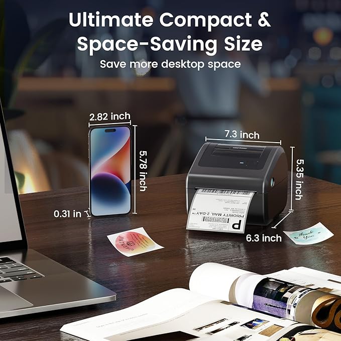 Bluetooth Shipping Label Printer 4x6 - D450BT Thermal Label Printer for Shipping Packages, Small Business, Home, Office, Compatible with Amazon, Ebay, Etsy, USPS