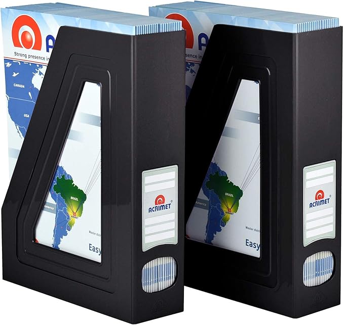Acrimet Magazine File Holder, Durable Rack, Space-Saving Organizer (Plastic) (Black Color) (2 pack)