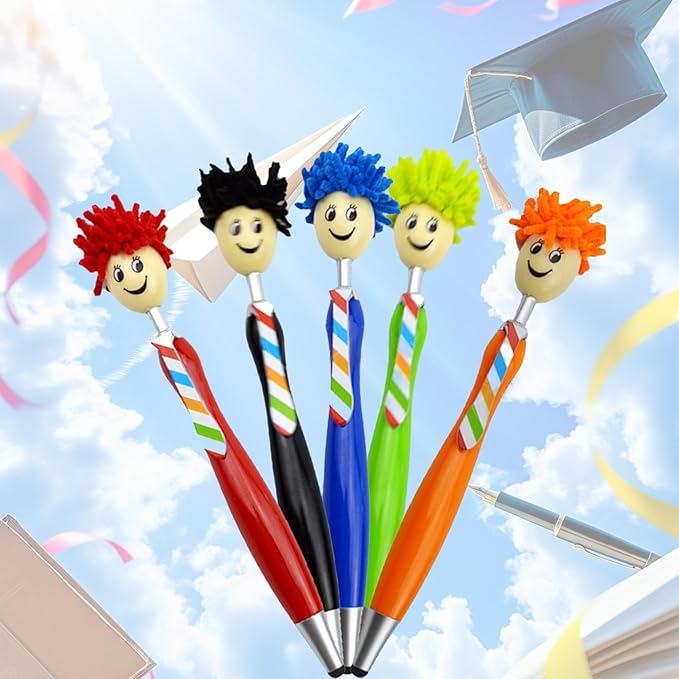 11pcs Mop Head Pens, Top Mop Fun Tip Pens, Funny Plush Hair Top Ballpoint Pen, Writing Click Pens, Mophead Ballpoint Pens, Signing Pens Office Gifts for Christmas, Back to School, Birthday