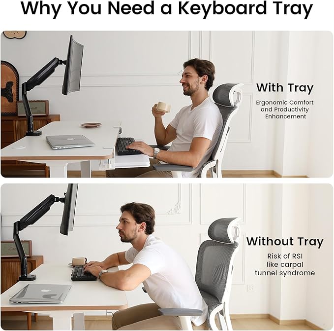 Large Keyboard Tray Under Desk Slide Out with Extra Sturdy C Clamp Mount System,26'' (30'' including Clamps) x11 Slide-Out Keyboard Drawer Under Desk for Typing,Keyboard Mouse Tray,White