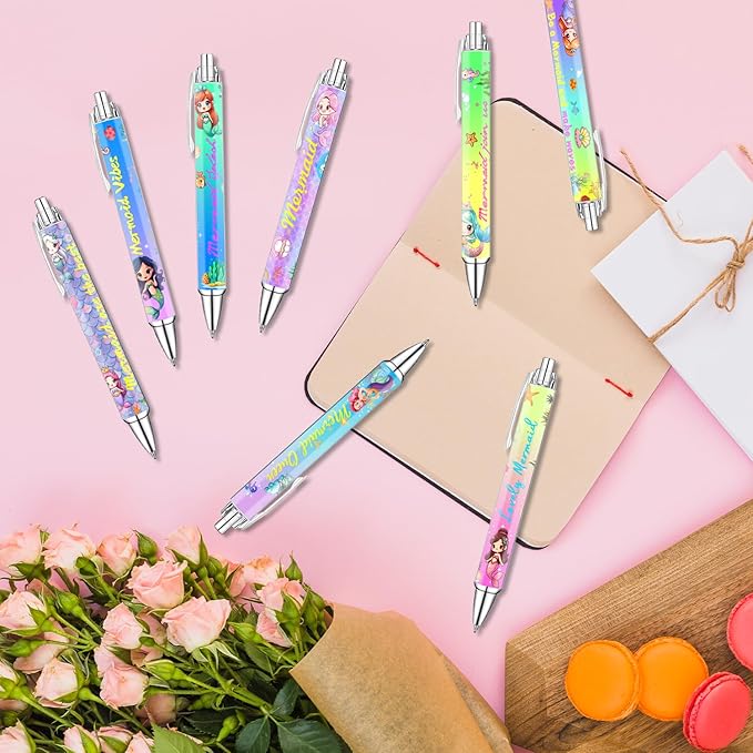 Mermaid Pens for Girls – Cute Mermaid-Themed Ballpoint Pen Set for Kids, Teens, and Ocean Lovers – Fun Stationery Gift for School, Journaling, Drawing, or Writing – 8 Colorful Pens with Smooth Ink
