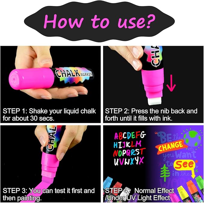 FansArriche Liquid Chalk Markers, 15mm Jumbo Car Window Markers, 8 Pack Erasable Neon Chalk Pens for Chalkboard, Blackboard, Glass, Signs, 3-in-1 Nib
