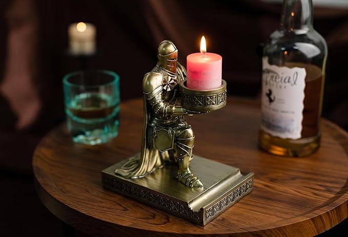 King's Guard Kneeling Knight Candlestick Holders Resin Posture TeaLight Holder Warrior Mobile Phone Stand Pen Holder Candle Holder for Restaurant, Altar, Home Table(Bronze)