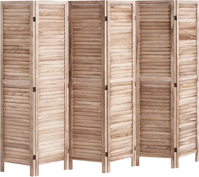 VEVOR Wood Room Divider, 6 Panel Wood Folding Privacy Screen, 66.9 Inches Tall Indoor Louvered Partition Divider, Portable Decoration Screen, for Room Separation, Home, Office, Restaurant & Bedroom