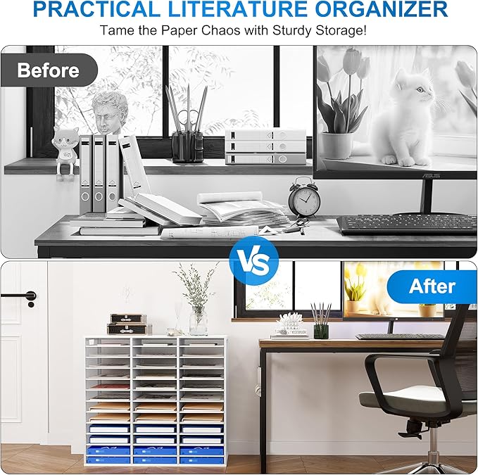 Mail Sorter Adjustable Countertop Mail Holder, Heavy Duty Literature Organizer, Student Mailbox for Classroom, Desktop Bill Paper Organizer for Office Home School, 36 Compartments, White