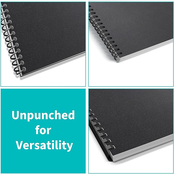 Binditek 50 Pack 12 Mil Sand-Textured Polycover - Plastic Binding Cover for Letter Size - Business Reports and Proposals - Lightly Sanded Finish - Square Corners, Un-Punched, Black