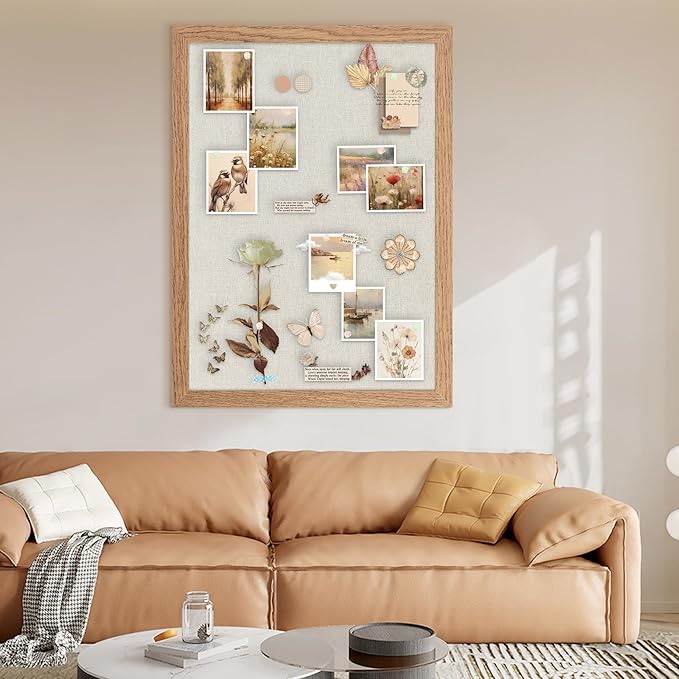 Cork Board Bulletin Board 18" x 24", Large Linen Corkboards with Frame for Walls, Cute Picture Display Pin Board Vision Board for Room School Office Bedroom 20 Pushpins Carbonized Black