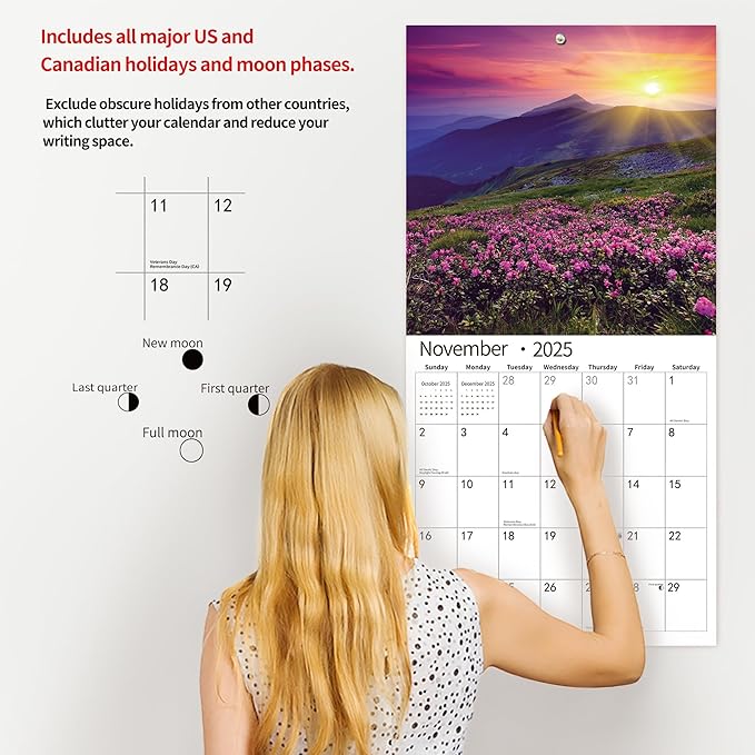 2025 Wall Calendar,Calendar 2026, July 2025 - December 2026, Wall Calendar Sunset, 12" x 24" Opened,Full Page Months Thick & Sturdy Paper for Gift Perfect Calendar Organizing & Planning