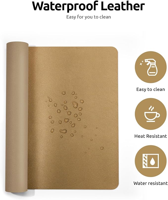 YSAGi Leather Desk Protector, Office Mat, Large Mouse Mat, Non-Slip PU Leather Blotter, Laptop Desk, Waterproof Writing Pad for Office and Home (Bronze, 35.4" x 17")