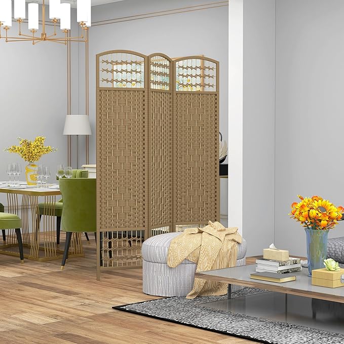 NicBex Room Divider 3 Panel Room Dividers with Woven Paper Design Partition Room Dividers and Folding Privacy Screens 5.6 FT Wall Divider for Office, Room Separation,47.25"W x 0.5"D x 67"H, Natural