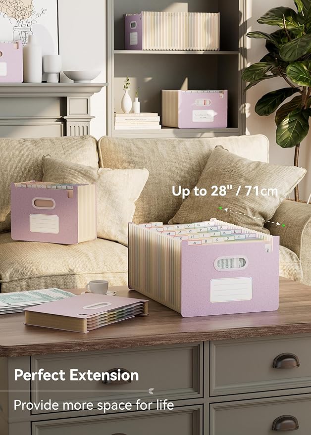 Accordion File Organizer, 26 Pockets Wheat Straw Expanding File Folders, Upright&Open Top, A-Z Bill Receipt Organizer, 100% BPA Free, Return to Nature, Healthy Living, Letter/A4 Size-Lavender Purple