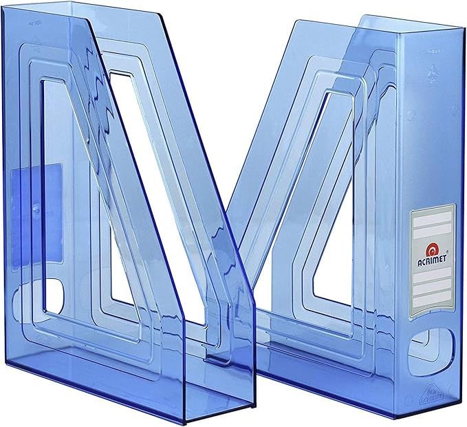 Acrimet Magazine File Holder, Durable Rack, Space-Saving Organizer (Plastic) (Clear Blue Color) (2 pack)