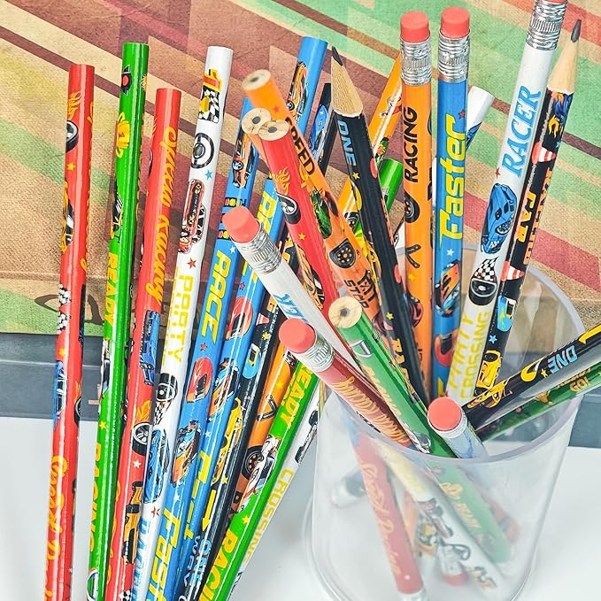 Cinrobiye 100 PCS Racing Car Pencils Race Cars Stationery Pencils Bulk with Eraser for Car Themed Birthday Party Favors Supplies School Classroom Office Giveaways Prizes Carnival Prize Game Gifts