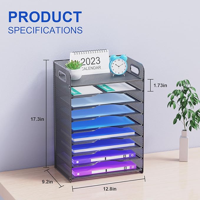 Samstar 9 Tier Desk Organizer, Mesh Paper Letter Tray File Rack Shelves Paper Sorter Storage with Handles, Black