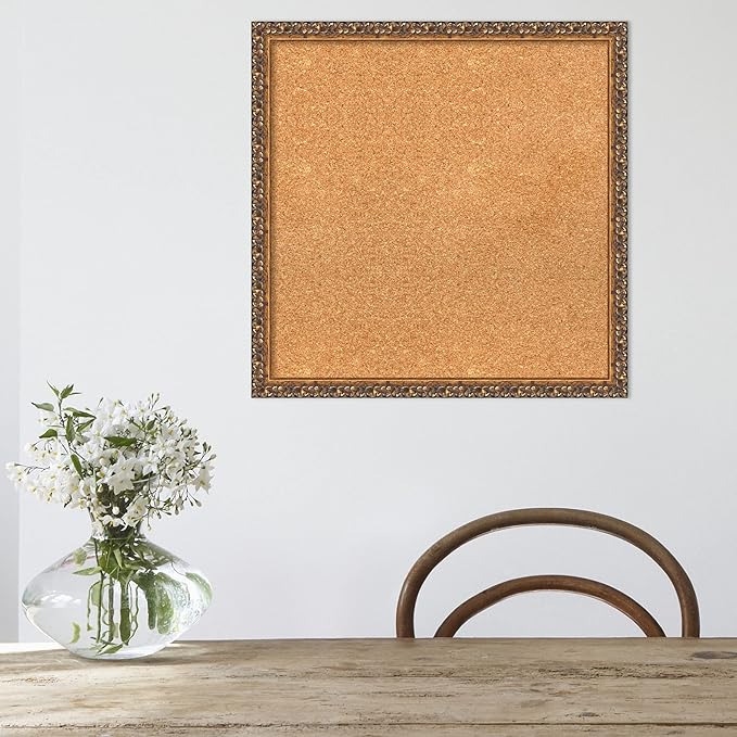 Amanti Art Natural Cork Board for Wall, 22x22 Vision Board with Bronze Frame, Medium Corkboard Office Decor for Home Organization, Traditional Corkboard Pinboard to Display Items for Home