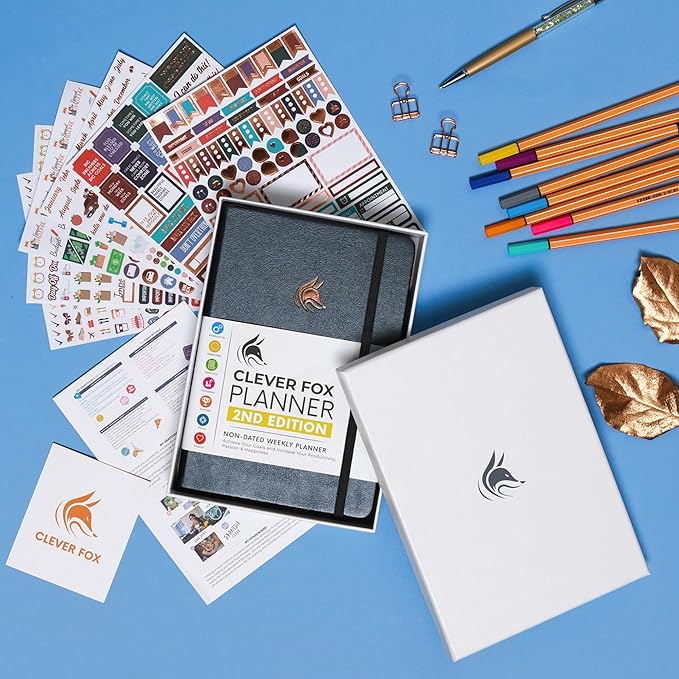 Clever Fox Planner 2nd Edition – Colorful Weekly & Monthly Goal Planner, Time Management & Productivity Organizer, Undated, A5 (Silver Black)