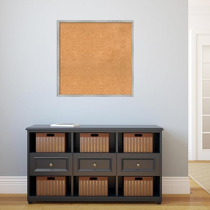 Amanti Art Natural Cork Board for Wall, 29x29 Vision Board with White Frame, Large Corkboard Office Decor for Home Organization, Cottage Corkboard Pinboard to Display Items for Home Organization in