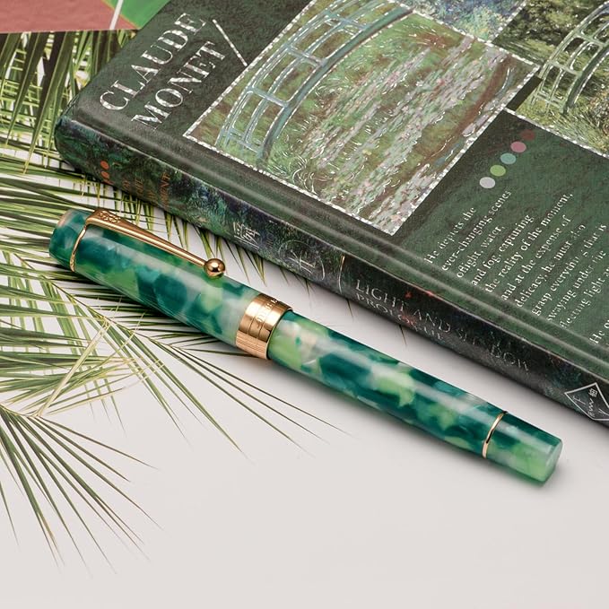 Jinhao 100 Fountain Pen Celluloid Classic Style, #6 Nib Smooth Writing Instrument with Refillable Converter and Pen Case Set