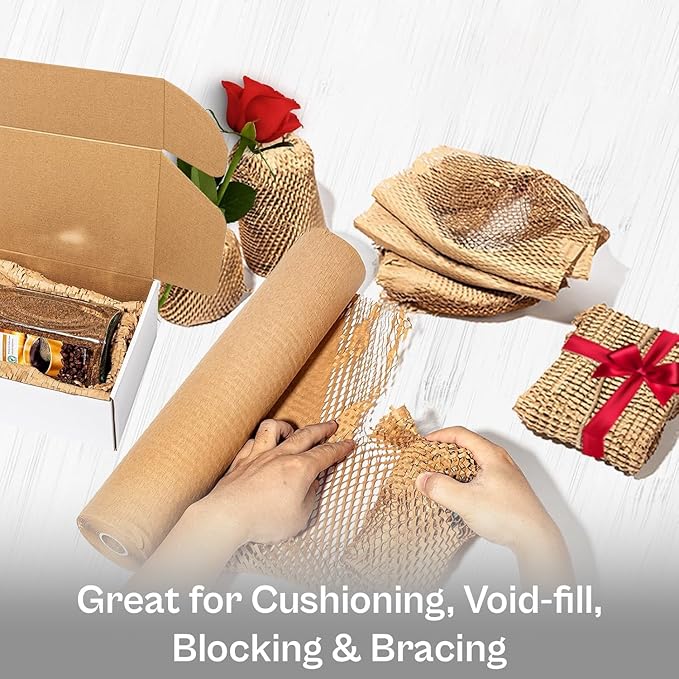 PSBM 30 Roll Honeycomb Packing Paper, 20 Inch x 1000 Feet Bubble Cushioning Wrap For Shipping Materials, Recyclable Honeycomb Paper