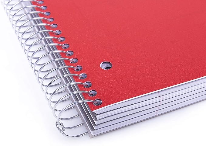 Mintra Office Durable Spiral Notebooks, 5 Subject (Red, College Ruled 1pk)