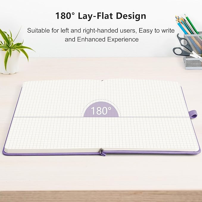 RETTACY Graph Grid Paper Notebook, 2-Pack, 192 Pages per Pack, A5 Medium Size (5.7'' x 8.3''), Leather Hardcover, 100 GSM Thick Paper, for School, Students, Math, Engineering (Black & Purple)
