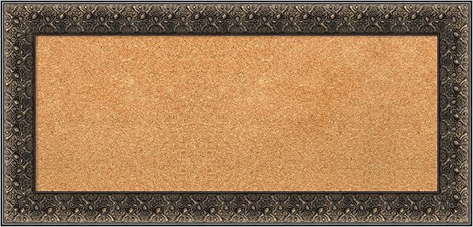 Amanti Art Natural Cork Board for Wall, 17x35 Vision Board with Black Wood Frame, Medium Corkboard Office Decor for Home Organization, Traditional Corkboard Pinboard to Display Items for Home