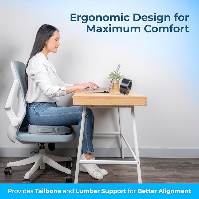 LuminaRest® Gel Enhanced Seat Cushion for Long Sitting – CertiPUR-US® Certified Memory Foam – Premium Gel Tailbone Pain Relief Cushion, Adaptable for Office, Car, Airplane & Wheelchair – (Gray)