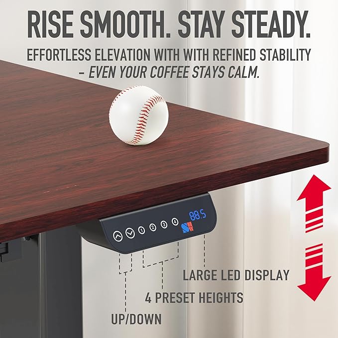 SHW 55 x 28 Inches Electric Height Adjustable Standing Desk with Drawer and Memory Preset, Cherry
