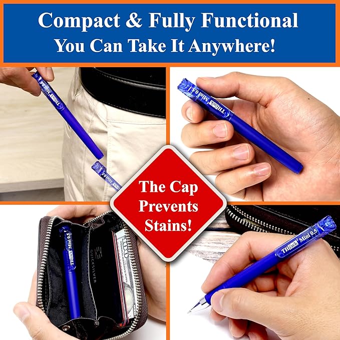 THINK2MASTER [24 Pens - Blue Ink Think2 0.5mm Pocketable Mini Gel Pens. (24 Blue) Fine Point Small Rollerball Pens with Smooth Quick Drying Ink.
