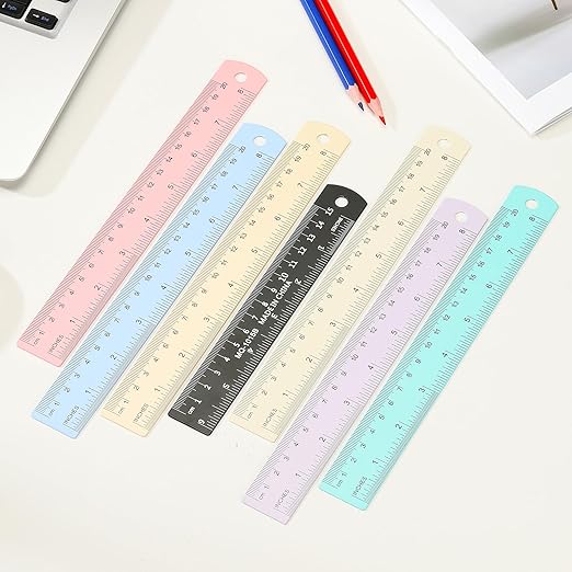 PATIKIL 20cm/8" Metal Ruler, 2 Pack Aluminum Alloy Rulers with Centimeters, Millimeters, Inches and Conversion Table Straight Edge Ruler for Writing Machinist Drafting, Pink