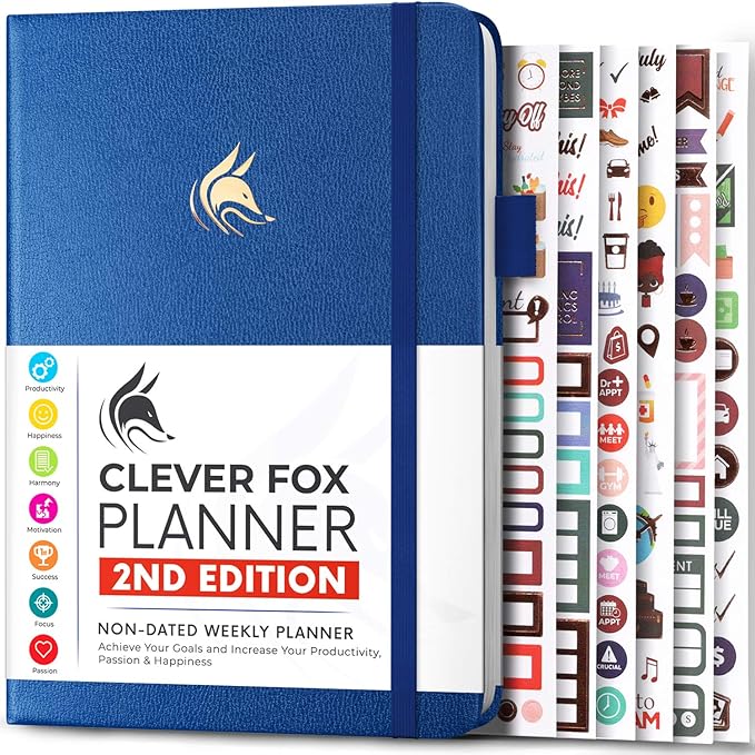 Clever Fox Planner 2nd Edition – Colorful Weekly & Monthly Goal Planner, Time Management & Productivity Organizer, Undated, A5 (Mystic Blue)