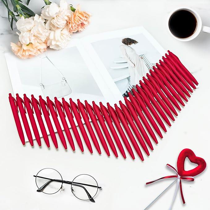 Aozora Pens Bulk 30 Pack Red Click Pens No Bleed Wholesale Retractable Ballpoint Pens Medium Point,Smooth Ink Pens for Journaling School Office Supplies 1.0MM Red Ink
