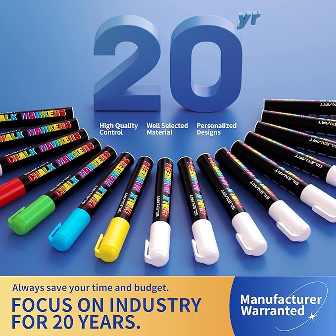 SILENART White Chalk Markers - 15mm Jumbo Tip Car Marker - Wide Thick Window Chalk Pen for Chalkboard, Window, Glass, Mirror, Blackboard