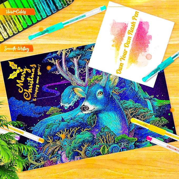 Soucolor Cute Office School Supplies Gifts for Women Teen Girl Birthday, 120 Pack Glitter Gel Pens-60 Glitter Pens, 60 Refills and Travel Case, Japanese Stationary Nurse Cool Gifts for Coworkers