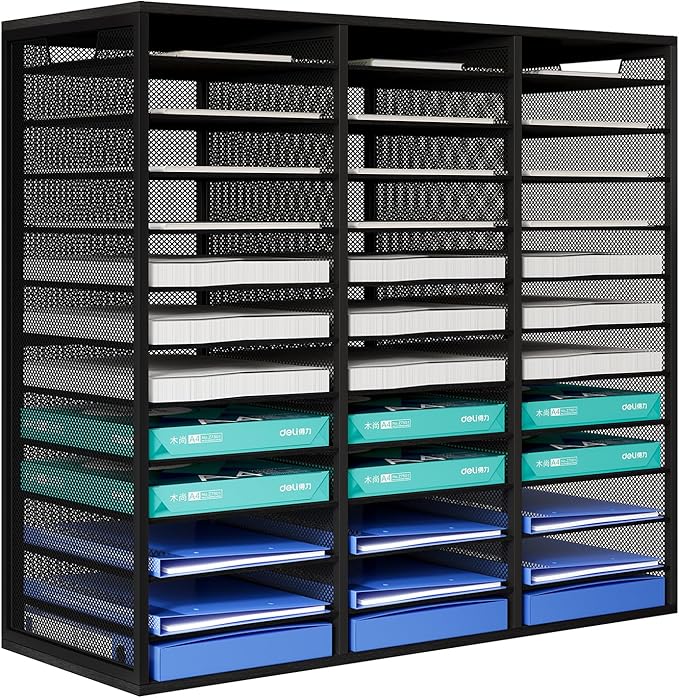Mail Sorter Adjustable Countertop Mail Holder, Heavy Duty Literature Organizer, Student Mailbox for Classroom, Desktop Bill Paper Organizer for Office Home School, 36 Compartments, Black