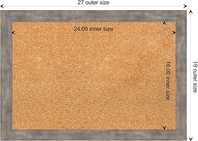 Amanti Art Natural Cork Board for Wall, 19x27 Vision Board with Silver Wood Frame, Medium Corkboard Office Decor for Home Organization, Casual Corkboard Pinboard to display items for home organization